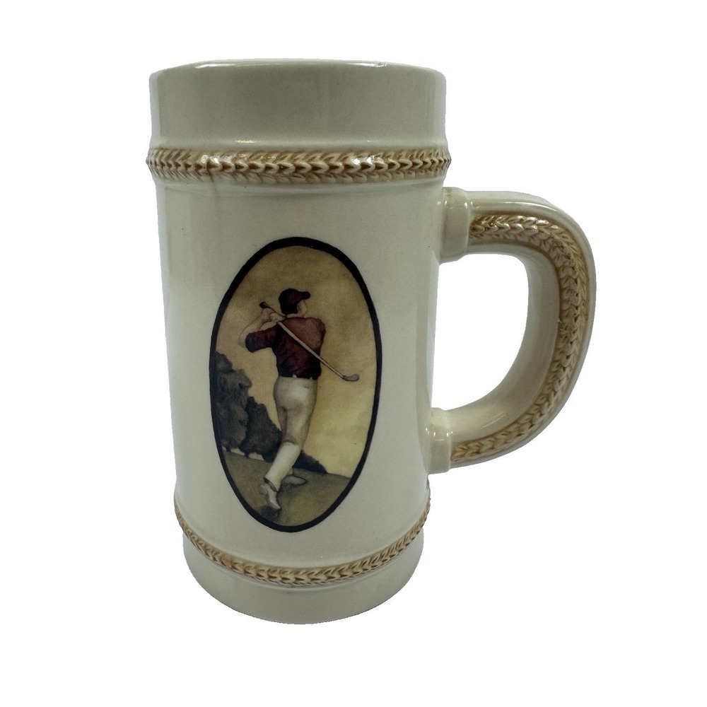 Russ Berrie Golf Mug Ceramic Stein 6.5" Vtg 80s-90s Hand Painted